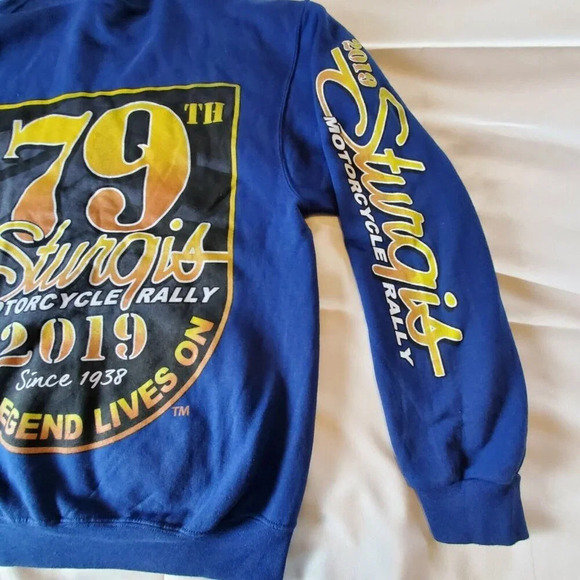 STURGIS MOTORCYCLE RALLY 2019 Blue ZIP UP MEN'S HOODIE 79th Black Hill's LARGE - Picture 14 of 16